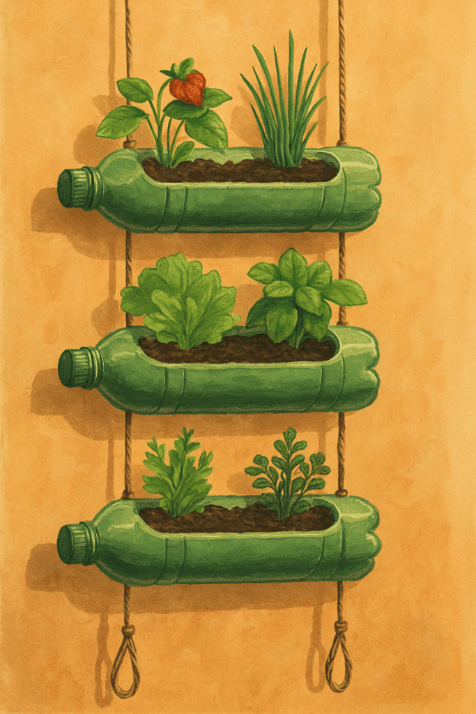 Jardín vertical con botellas PET recicladas