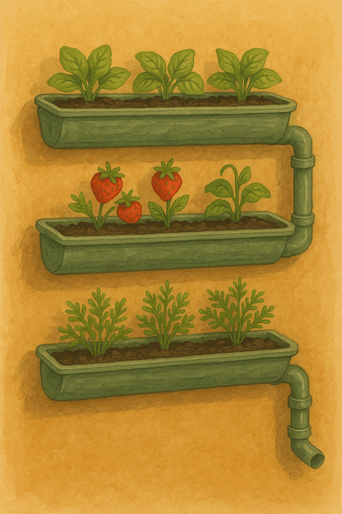 Canaletas recicladas como jardineras